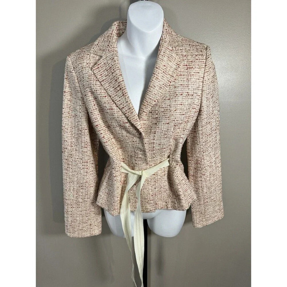 Ann Taylor Women's Coat Blazer Sz 2 Pink  White Tweed Fine Italian Fabric Work - Picture 1 of 7
